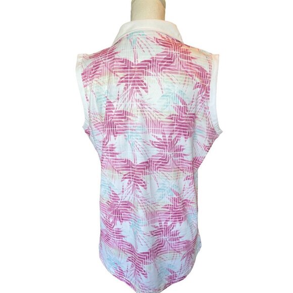 Pebble Beach XL Dry-Luxe Performance Sleeveles Polo Shirt Top White Pink Stretch - Picture 2 of 14